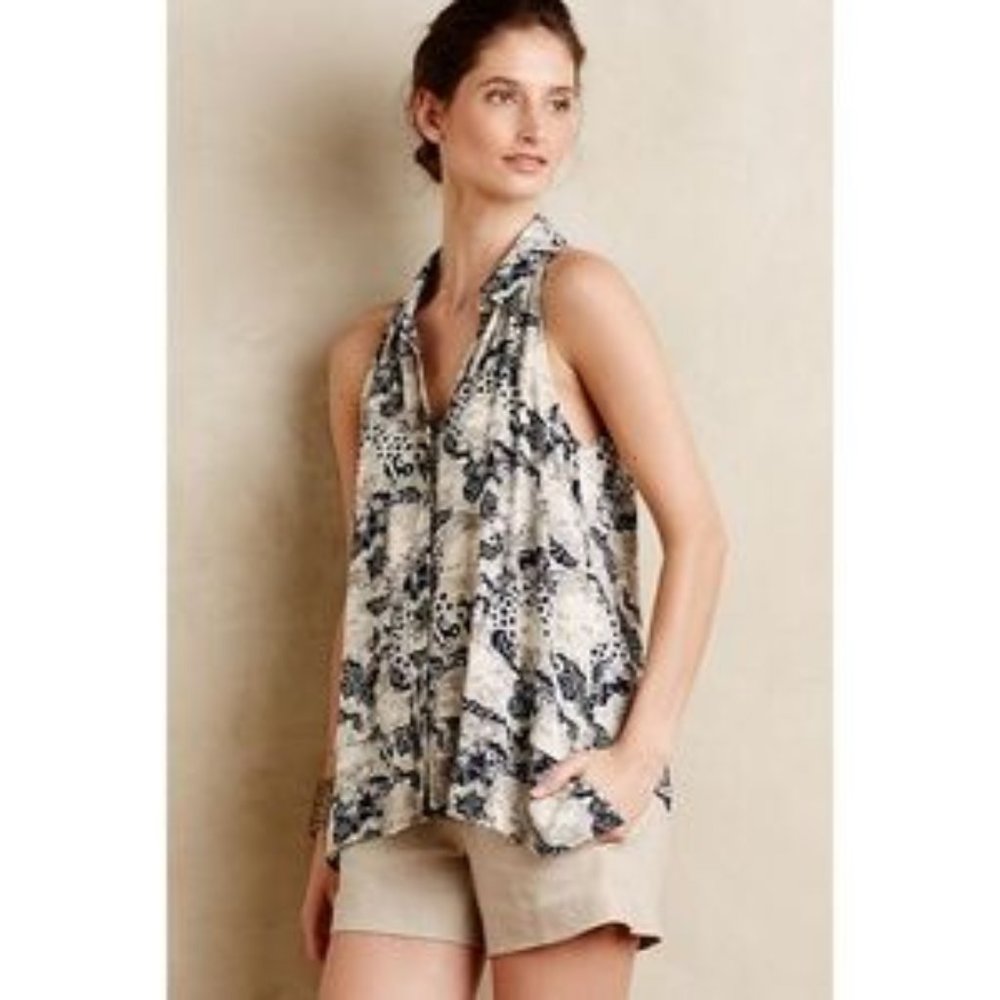 Anthropologie Maeve Tesni Swing Face Print Blouse